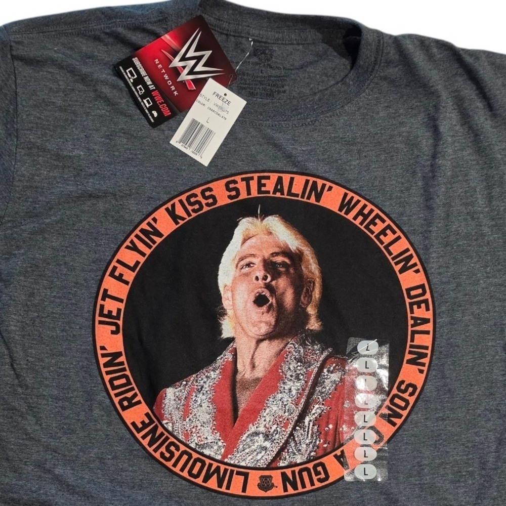 WWE Mens Ric Flair Graphic T-Shirt Limosine Ridin' Gray Heather Nature Boy Large